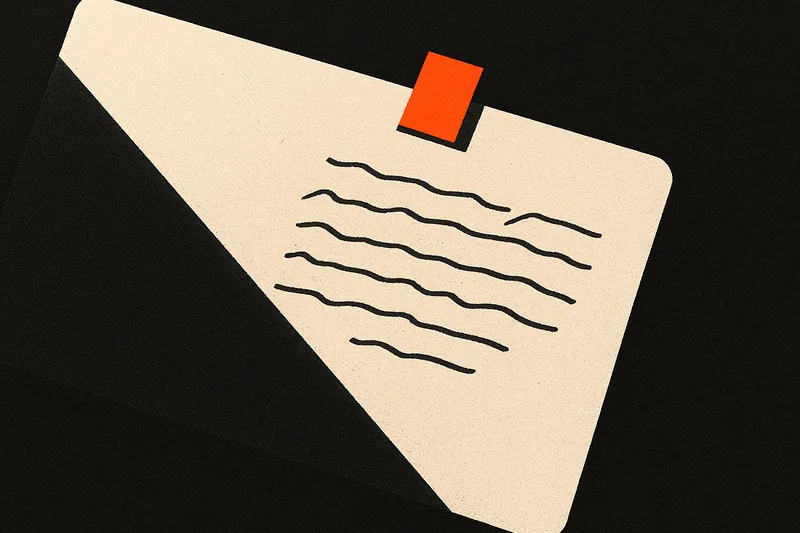 A single index card split by hard shadow into a blank dark half and a handwritten lit half, one small orange tab clipped to the lit edge.