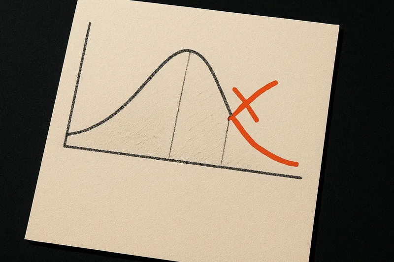 A forecast sheet on a dark desk with a probability curve, one section struck through and redrawn in ember orange.