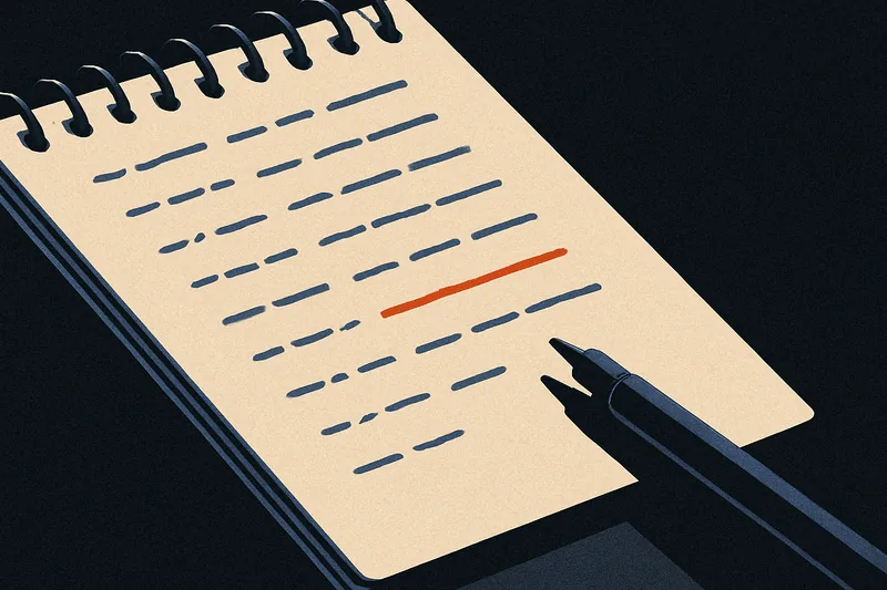 A call log pad on a dark desk, rows of dashes for missed calls, one row underlined in ember orange.